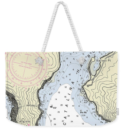 Catalina Harbor California Nautical Chart - Weekender Tote Bag