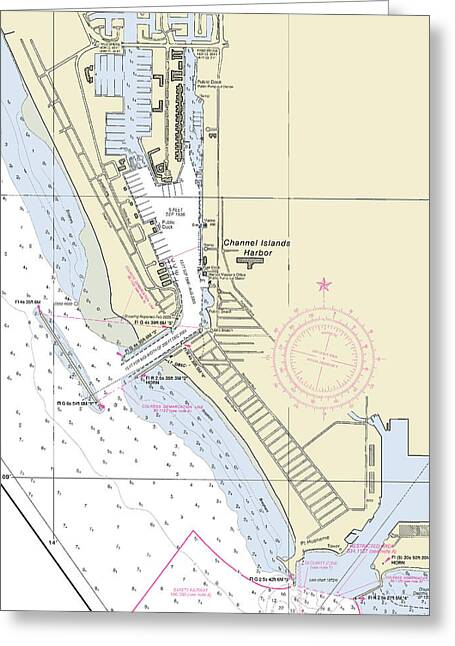 Channel Islands Harbor California Nautical Chart - Greeting Card