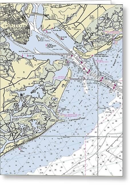 Charleston Harbor South Carolina Nautical Chart - Greeting Card