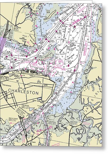 Charleston South Carolina Nautical Chart - Greeting Card
