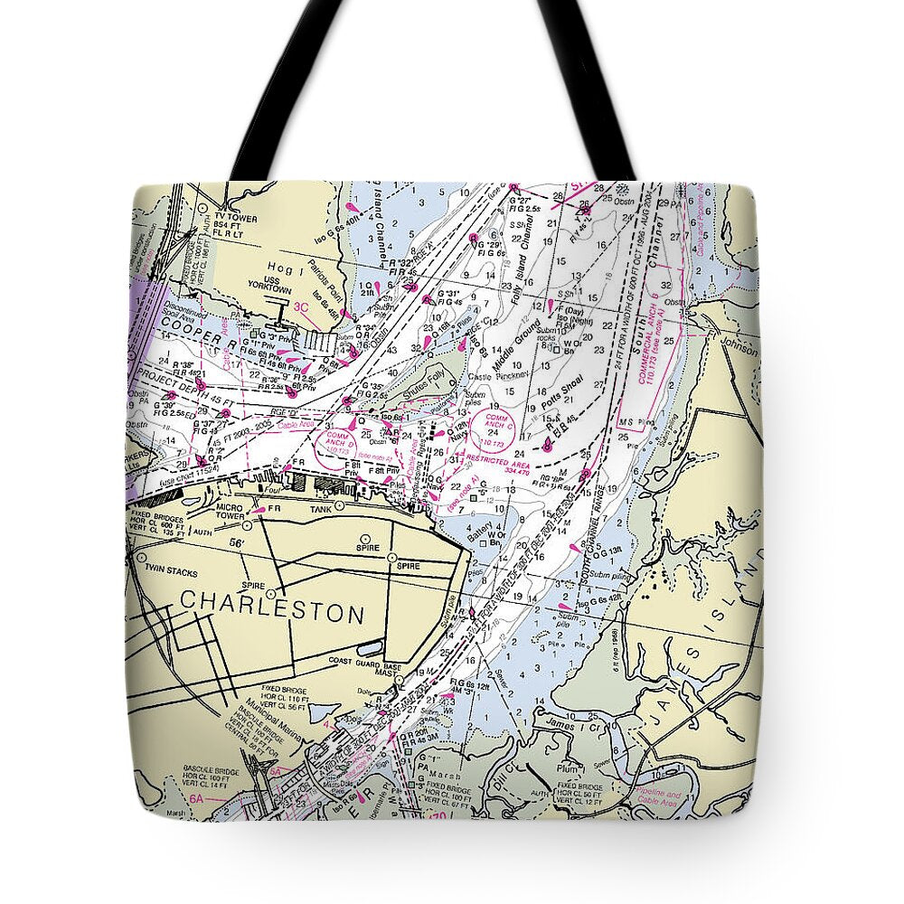 Charleston South Carolina Nautical Chart - Tote Bag