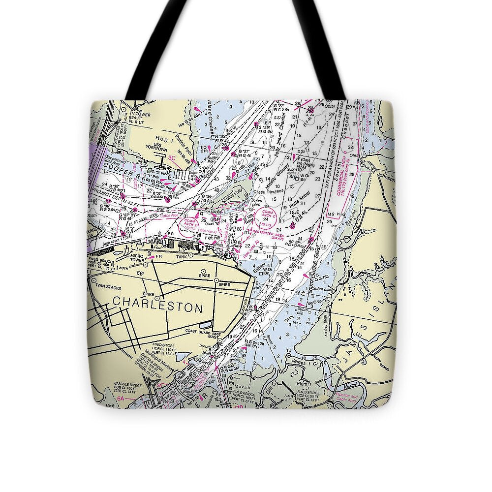 Charleston South Carolina Nautical Chart - Tote Bag