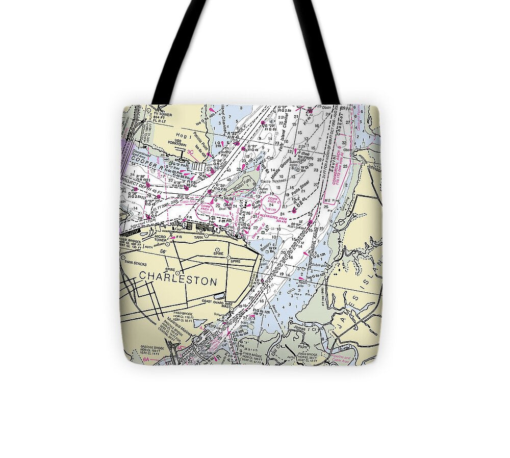 Charleston South Carolina Nautical Chart - Tote Bag