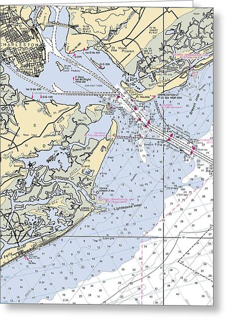 Charleston -south Carolina Nautical Chart _v2 - Greeting Card
