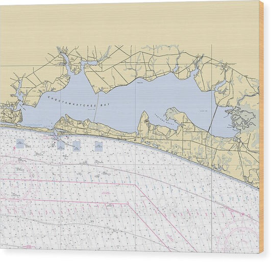 Choctawhatchee-bay -florida Nautical Chart _v6 - Wood Print