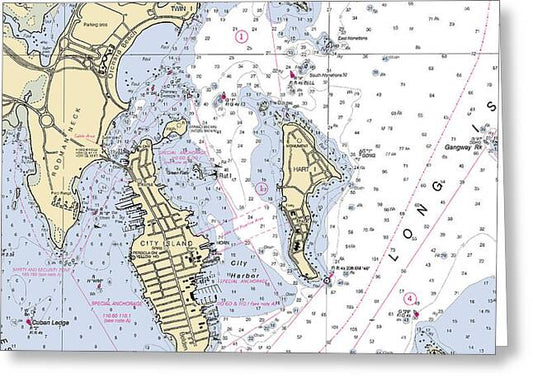 City Island-new York Nautical Chart - Greeting Card