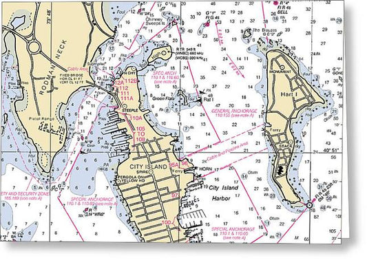 City Island -new York Nautical Chart _v2 - Greeting Card