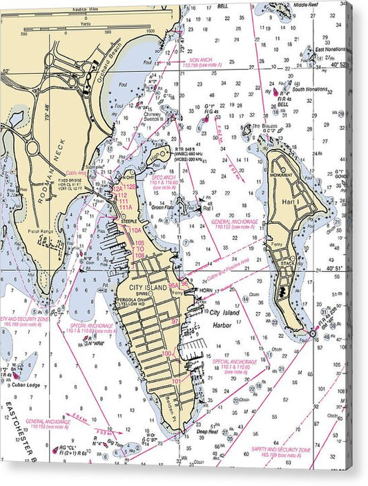 City Island -new York Nautical Chart _v2 - Acrylic Print