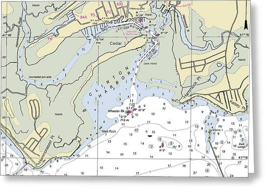 Clinton Connecticut Nautical Chart - Greeting Card