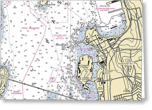 Coasters Harbor-rhode Island Nautical Chart - Greeting Card