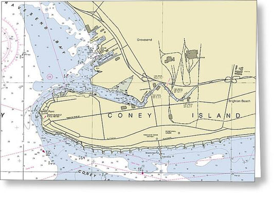 Coney Island New York Nautical Chart - Greeting Card
