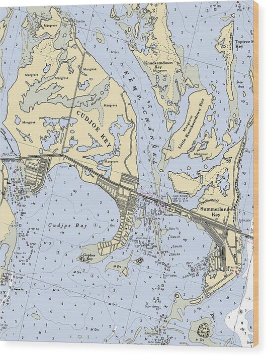 Cudjoe Summerland Keys-florida Nautical Chart - Wood Print