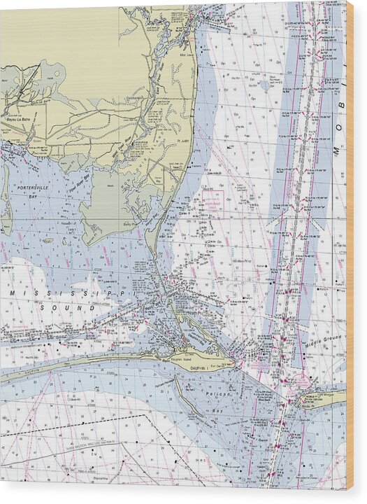 Dauphin Island Alabama Nautical Chart - Wood Print