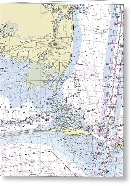 Dauphin Island Alabama Nautical Chart - Greeting Card