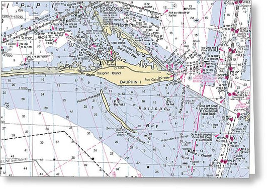 Dauphin Island Alabama Nautical Chart_v2 - Greeting Card