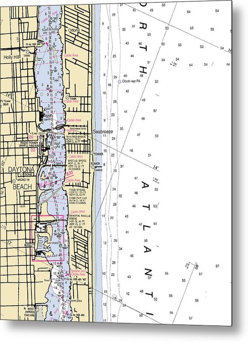 Daytona-beach -florida Nautical Chart _v6 - Metal Print