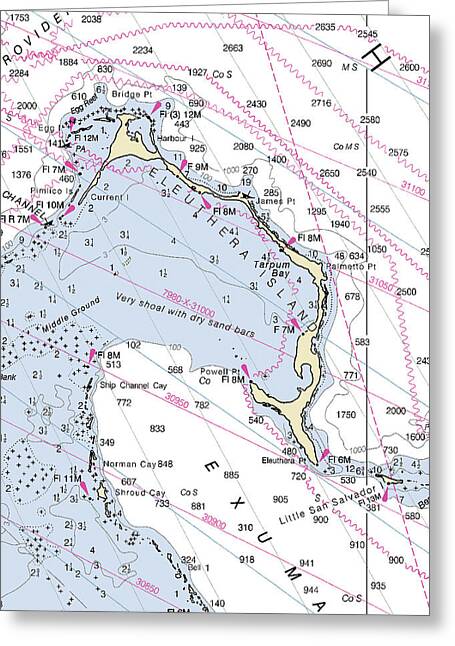 Eleuthera Bahamas Nautical Chart - Greeting Card