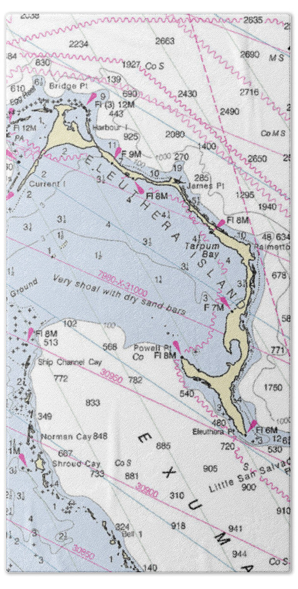 Eleuthera Bahamas Nautical Chart - Bath Towel