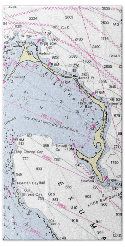 Eleuthera Bahamas Nautical Chart - Bath Towel