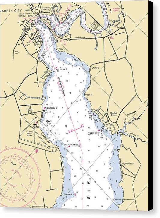 Elizabeth City  -north Carolina Nautical Chart _v2 - Canvas Print