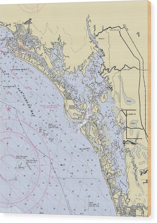 Estero-bay -florida Nautical Chart _v6 - Wood Print