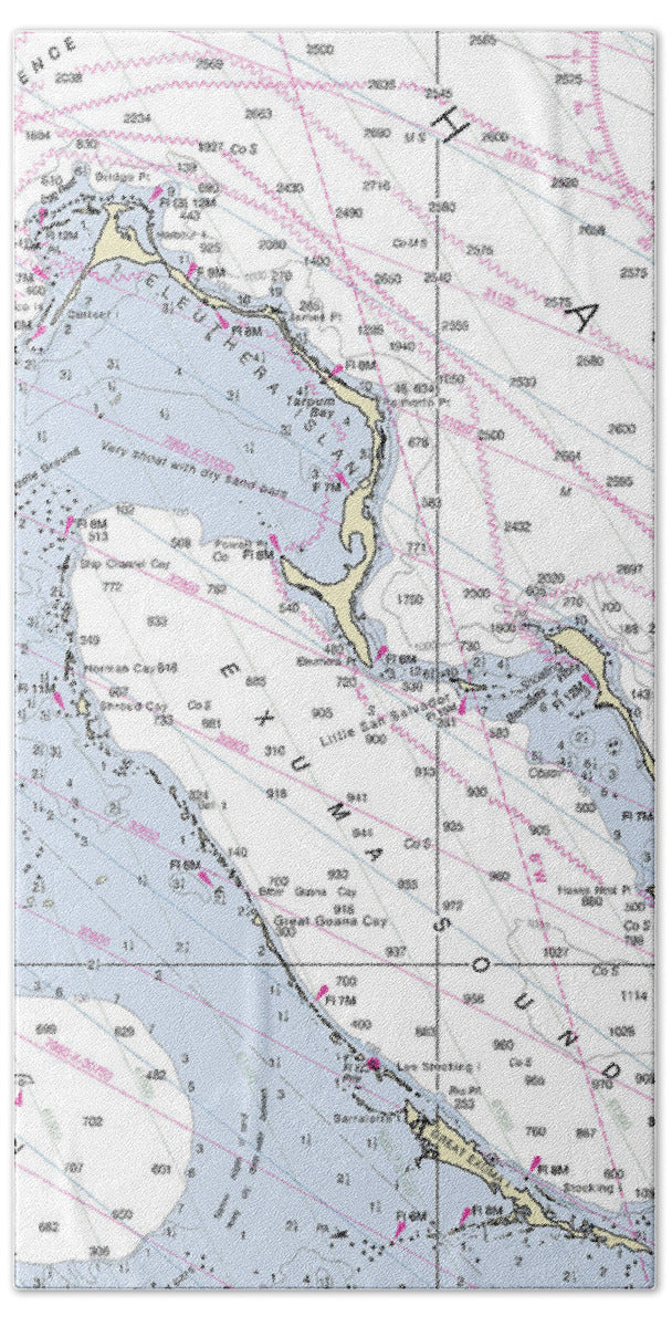 Exumas Bahamas Nautical Chart - Bath Towel
