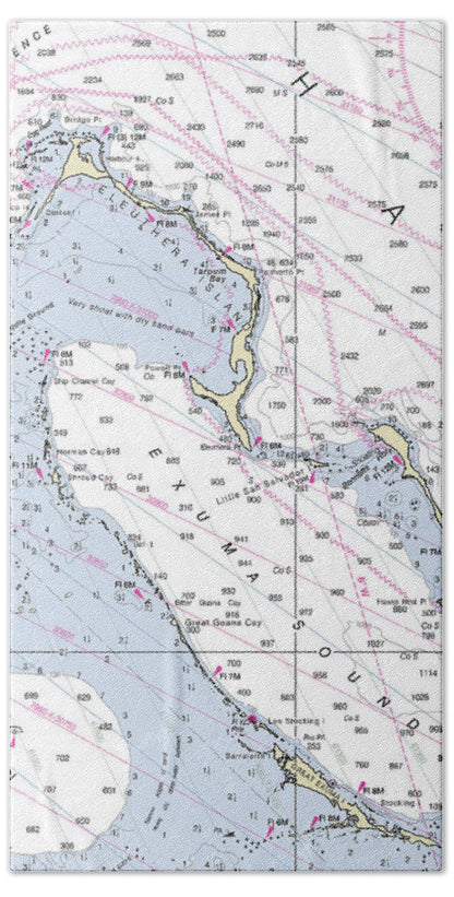 Exumas Bahamas Nautical Chart - Bath Towel