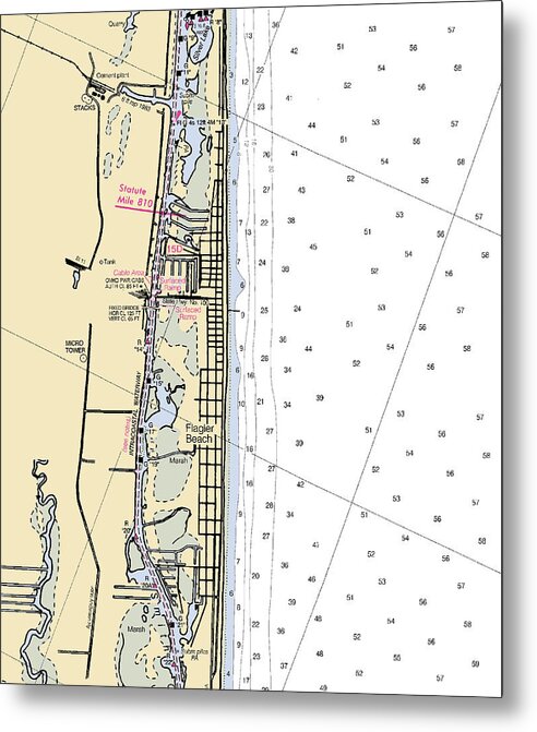 Flagler Beach-florida Nautical Chart - Metal Print