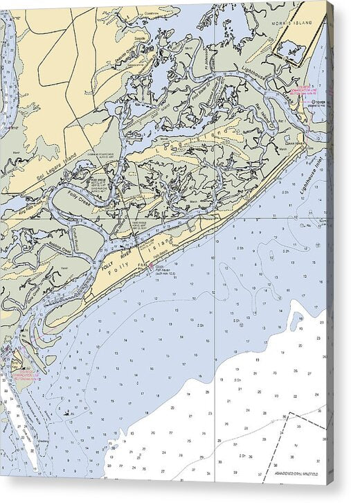 Folly Beach-south Carolina Nautical Chart - Acrylic Print