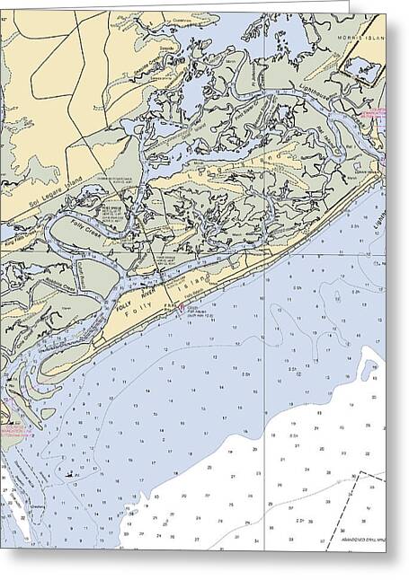Folly Beach-south Carolina Nautical Chart - Greeting Card
