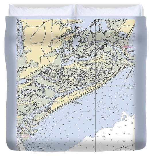 Folly Beach-south Carolina Nautical Chart - Duvet Cover