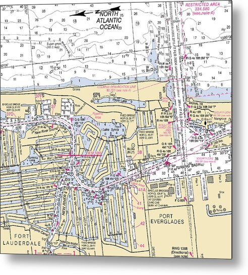 Fort Lauderdale Port Everglades-florida Nautical Chart - Metal Print