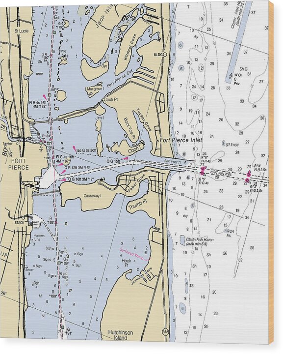 Fort Pierce-florida Nautical Chart - Wood Print