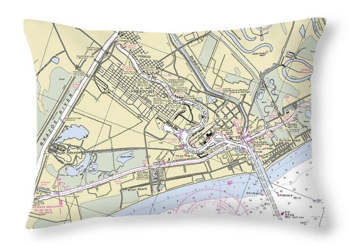 Freeport Texas Nautical Chart - Throw Pillow