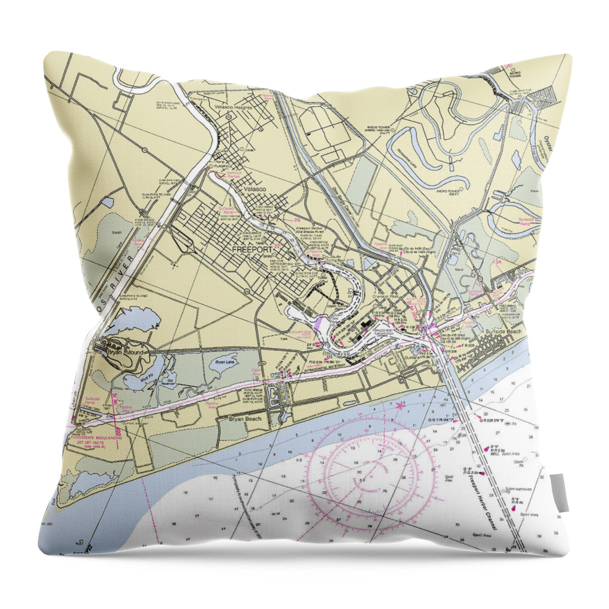 Freeport Texas Nautical Chart - Throw Pillow