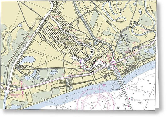 Freeport Texas Nautical Chart - Greeting Card