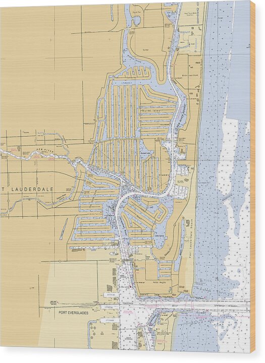 Ft-lauderdale -florida Nautical Chart _v6 - Wood Print