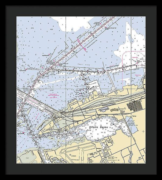 Galveston And Offatts Bayou-texas Nautical Chart - Framed Print
