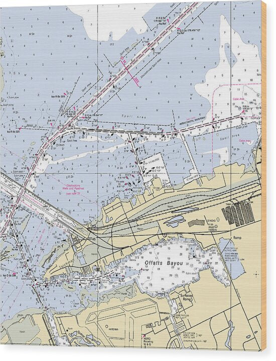 Galveston And Offatts Bayou-texas Nautical Chart - Wood Print