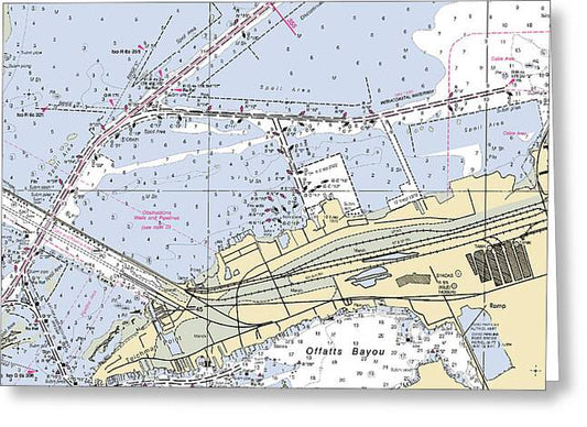 Galveston And Offatts Bayou-texas Nautical Chart - Greeting Card