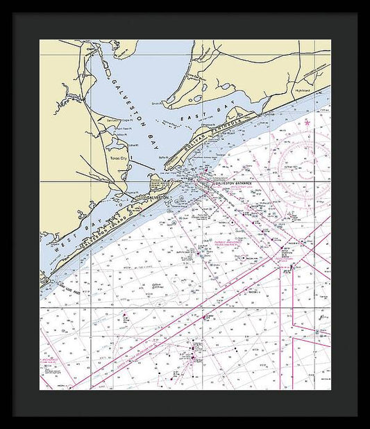Galveston Entrance Texas Nautical Chart - Framed Print