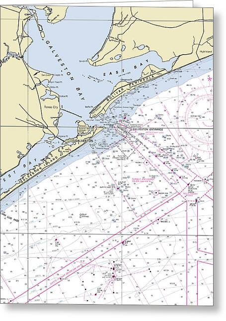 Galveston Entrance Texas Nautical Chart - Greeting Card