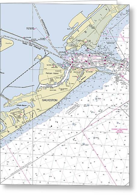 Galveston Texas Nautical Chart - Greeting Card