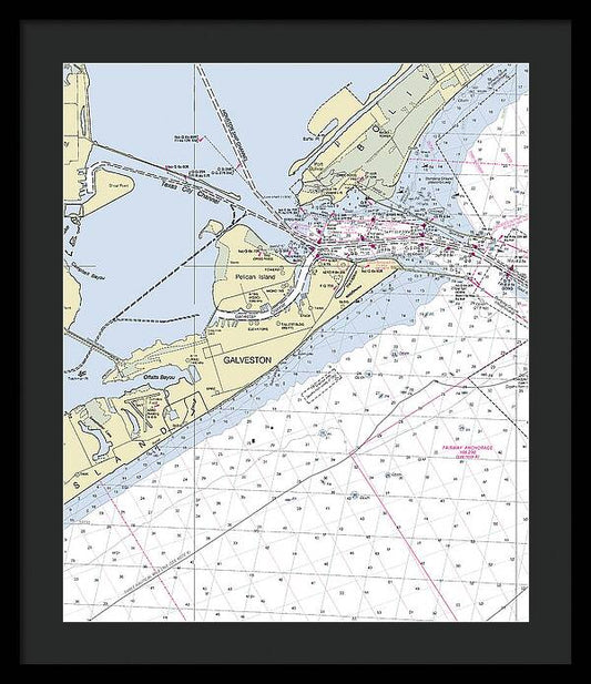 Galveston Texas Nautical Chart - Framed Print