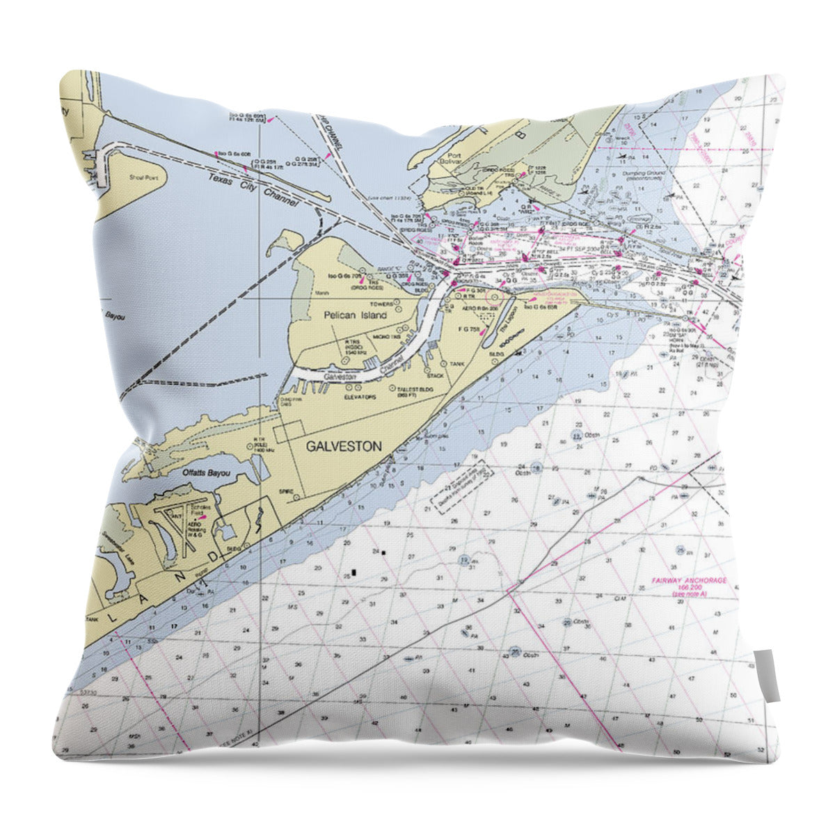 Galveston Texas Nautical Chart - Throw Pillow