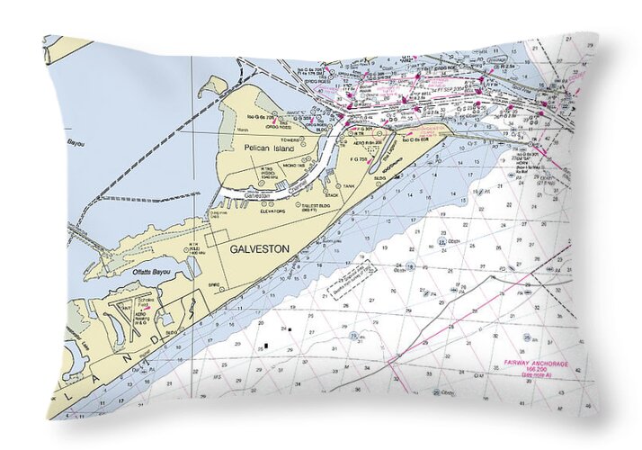 Galveston Texas Nautical Chart - Throw Pillow