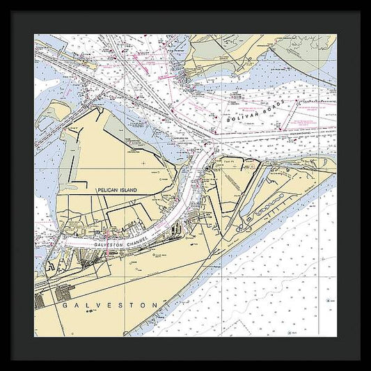 Galveston -texas Nautical Chart _v3 - Framed Print