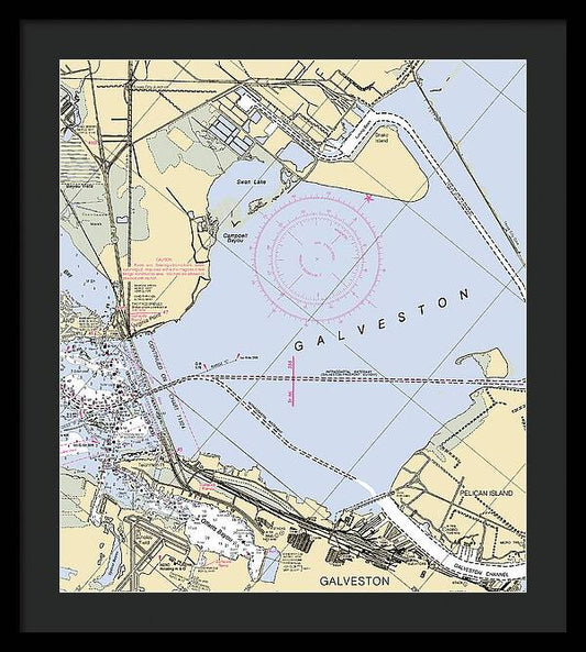 Galveston -texas Nautical Chart _v4 - Framed Print