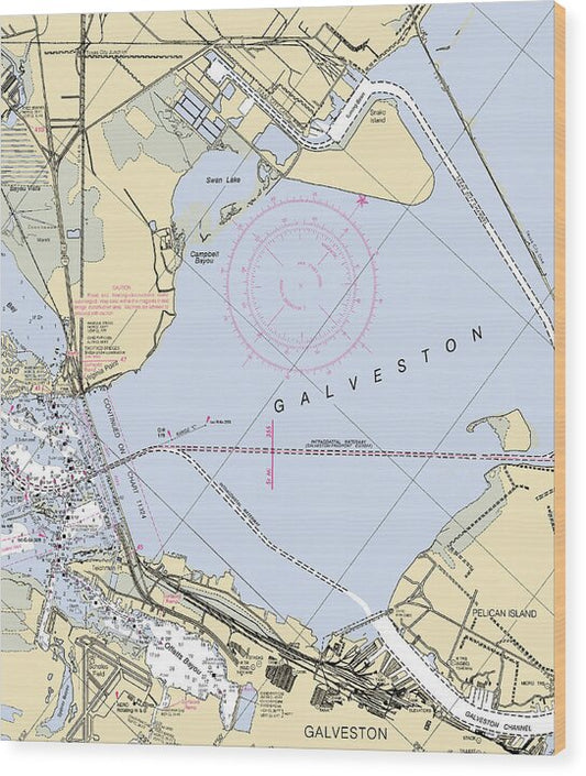 Galveston -texas Nautical Chart _v4 - Wood Print