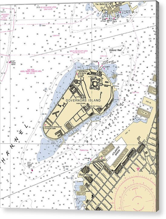 Govenors Island-new York Nautical Chart - Acrylic Print